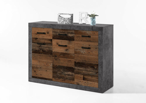 BFSummer Comoda din pal, cu 3 sertare si 3 usi Inez Gri / Natur, l117xA37xH90 cm