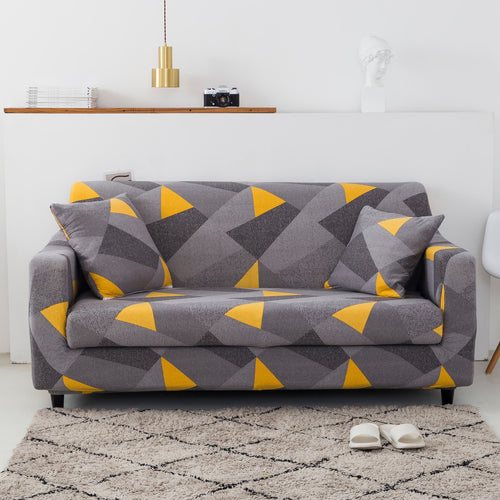 BFSummer Husa elastica canapea + 1 fata perna, Softstrech Mosaic A014 Gri / Galben-Canapea 3 locuri