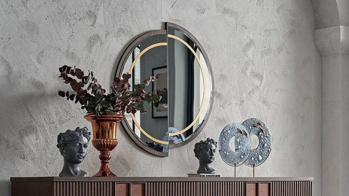 BFSummer Oglinda decorativa din pal Matilda Nuc / Auriu, l90xH90 cm