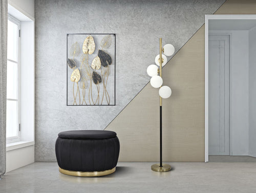 BFSummer Taburet tapitat cu stofa, cu spatiu de depozitare Paris Big Negru / Auriu, Ø72xH43 cm