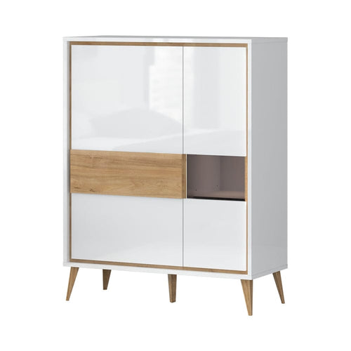 BFSummer Vitrina din pal, cu 2 usi, Vida Alb / Nuc Pacific, l95xA40xH121 cm